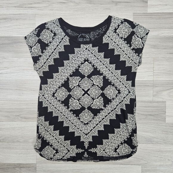 Lucky Brand Womens Black Western Print T-shirt Small - Picture 1 of 6